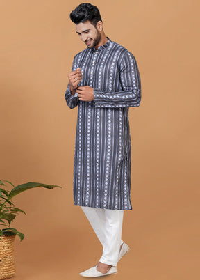 2 Pc Grey Cotton Kurta Pajama Set - Indian Silk House Agencies