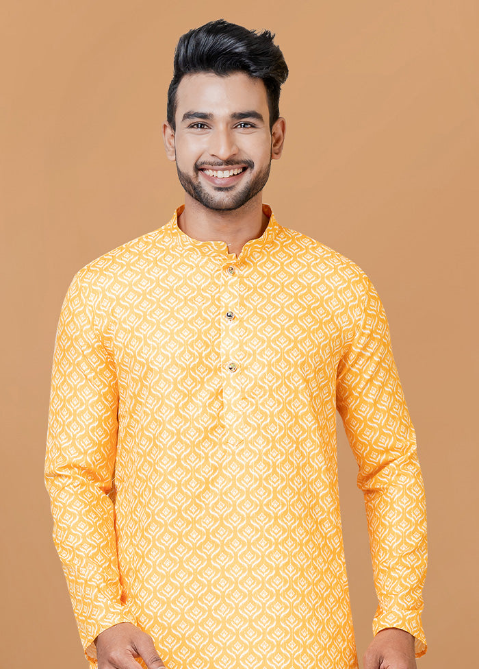 2 Pc Yellow Cotton Kurta Pajama Set