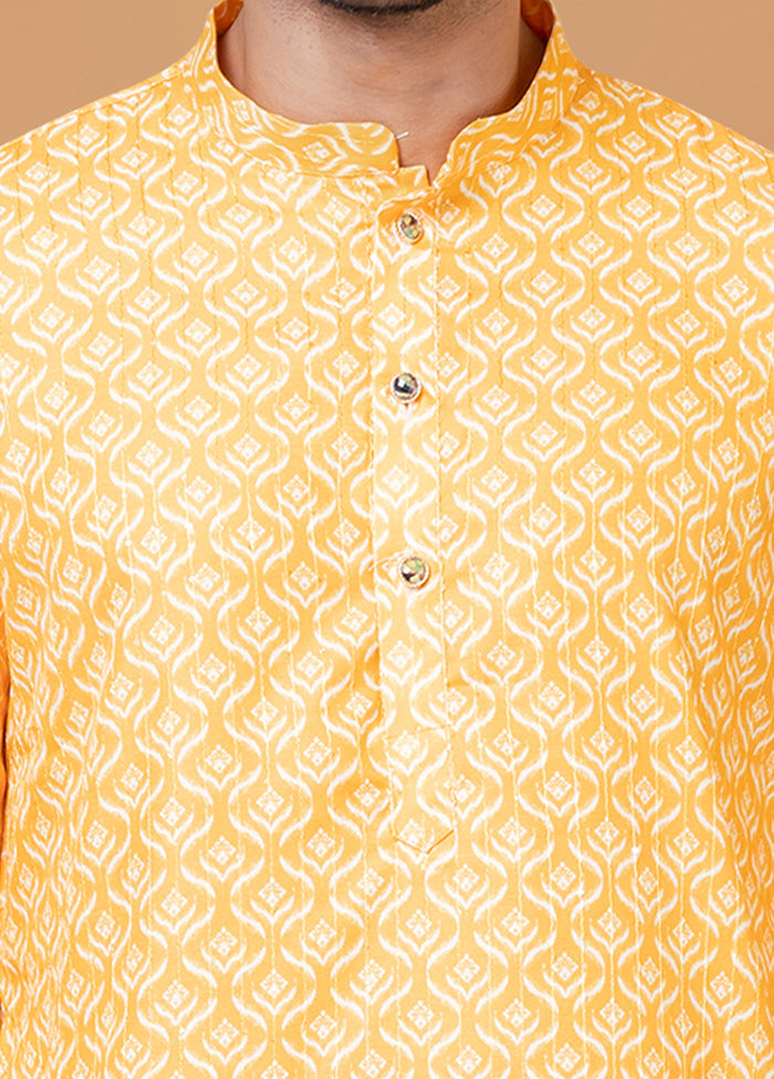 2 Pc Yellow Cotton Kurta Pajama Set