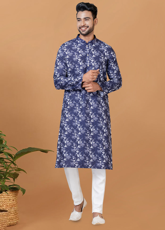 2 Pc Blue Cotton Kurta Pajama Set - Indian Silk House Agencies