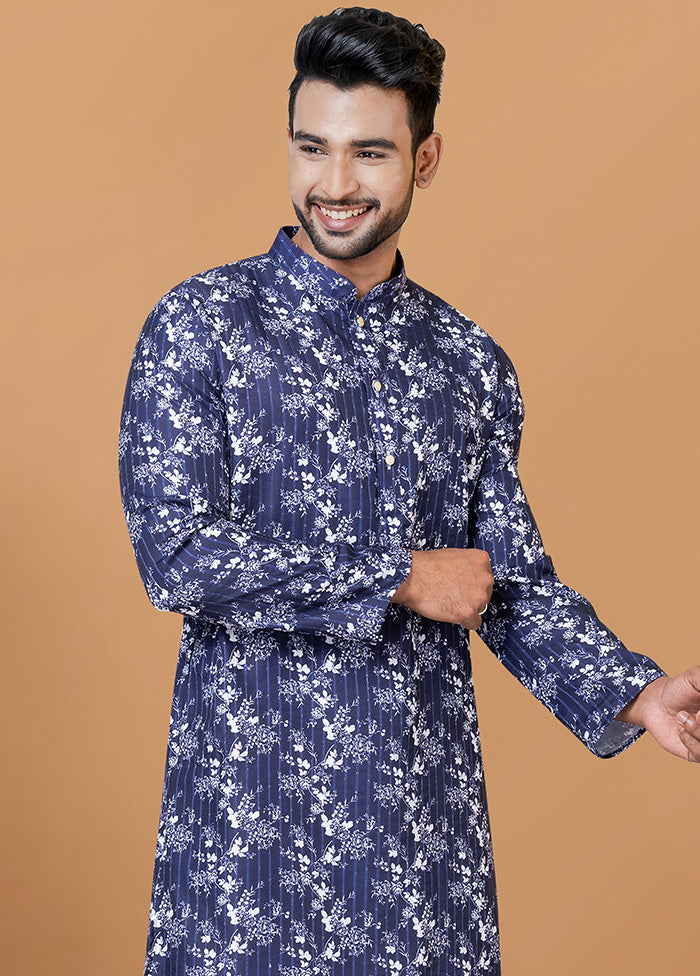 2 Pc Blue Cotton Kurta Pajama Set - Indian Silk House Agencies