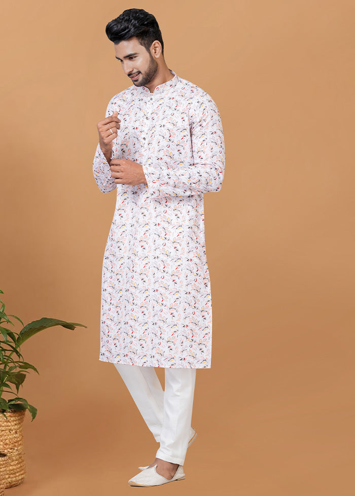 2 Pc White Cotton Kurta Pajama Set