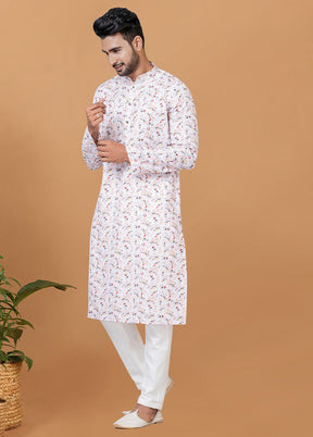 2 Pc White Cotton Kurta Pajama Set - Indian Silk House Agencies