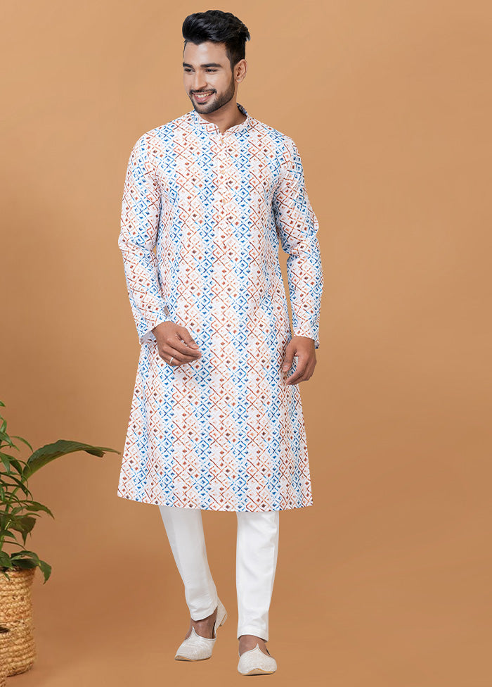 2 Pc Cream Cotton Kurta Pajama Set - Indian Silk House Agencies