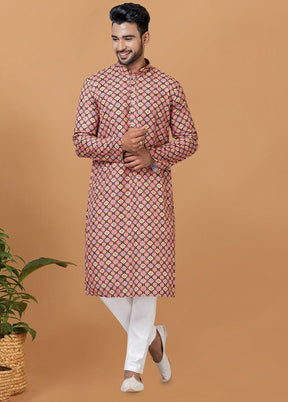 2 Pc Cream Cotton Kurta Pajama Set - Indian Silk House Agencies