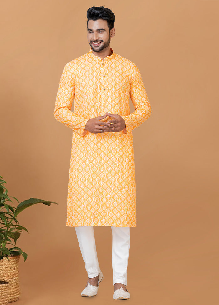 2 Pc Yellow Cotton Kurta Pajama Set - Indian Silk House Agencies