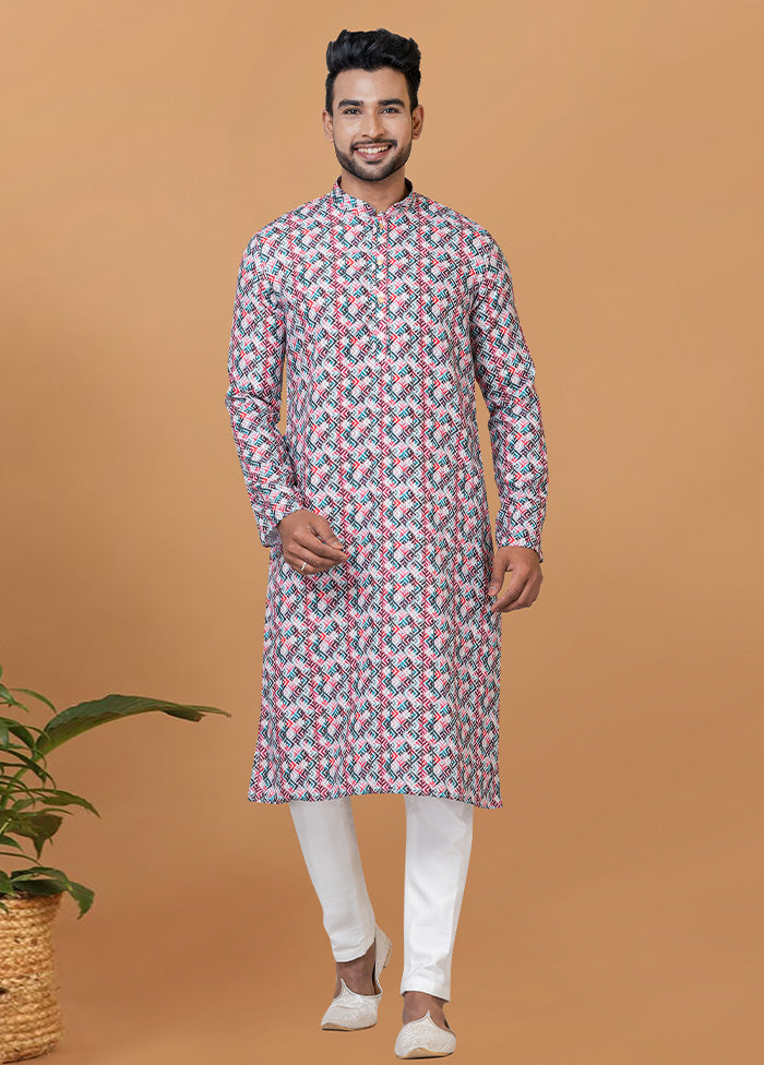 2 Pc Cream Cotton Kurta Pajama Set - Indian Silk House Agencies