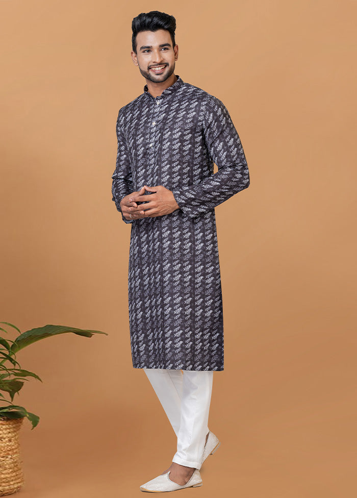 2 Pc Grey Cotton Kurta Pajama Set - Indian Silk House Agencies