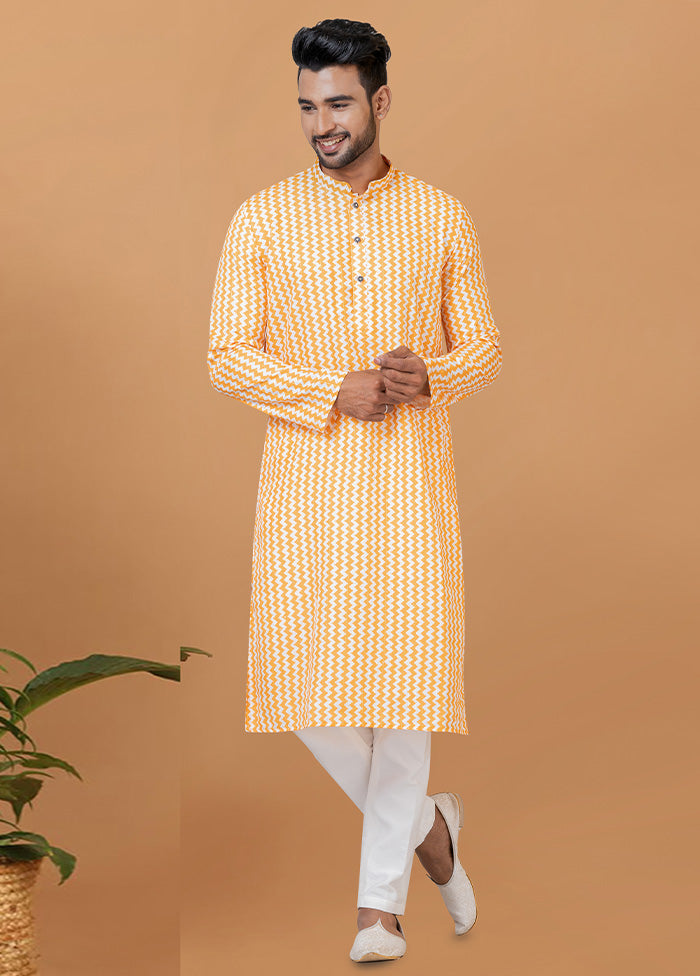 2 Pc Yellow Cotton Kurta Pajama Set