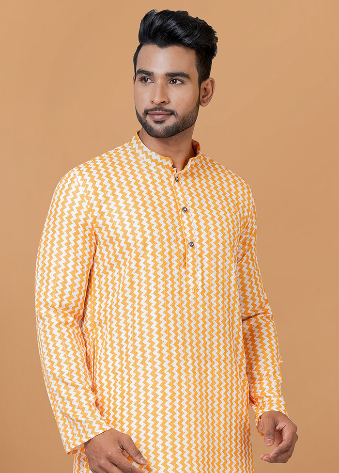 2 Pc Yellow Cotton Kurta Pajama Set - Indian Silk House Agencies