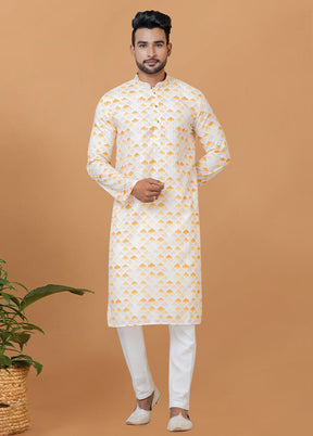 2 Pc Cream Cotton Kurta Pajama Set - Indian Silk House Agencies