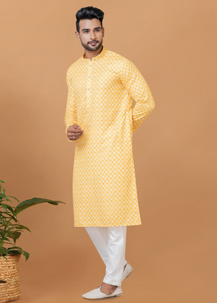 2 Pc Yellow Cotton Kurta Pajama Set - Indian Silk House Agencies