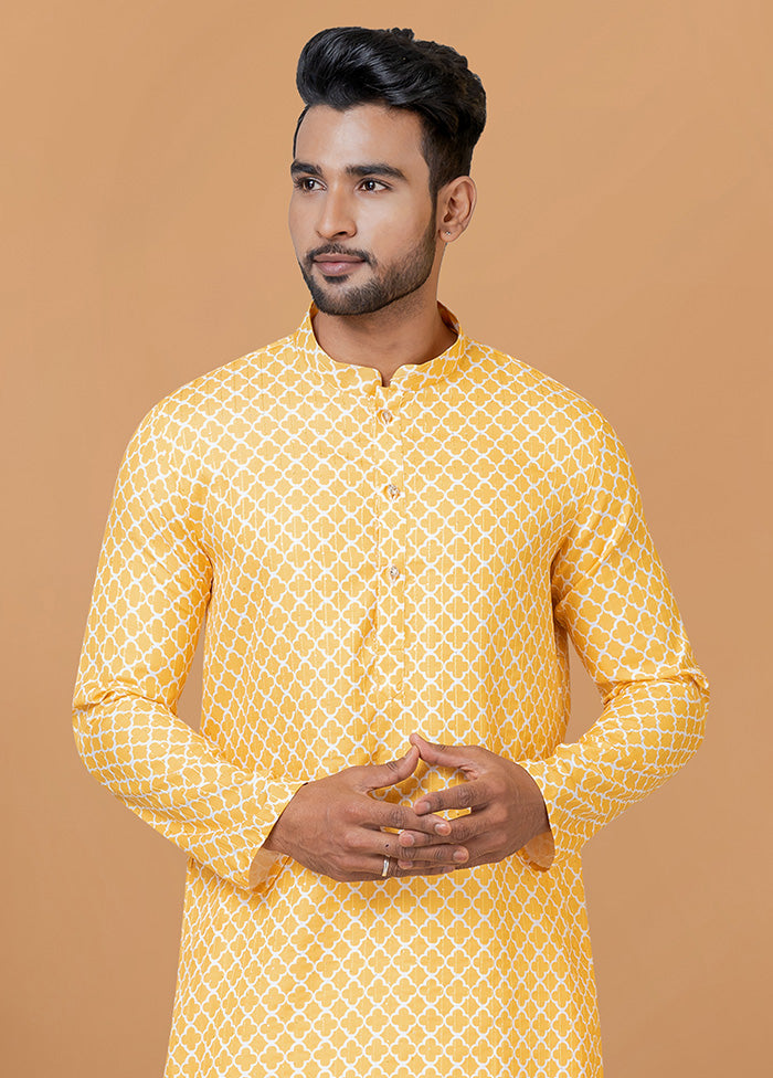 2 Pc Yellow Cotton Kurta Pajama Set - Indian Silk House Agencies