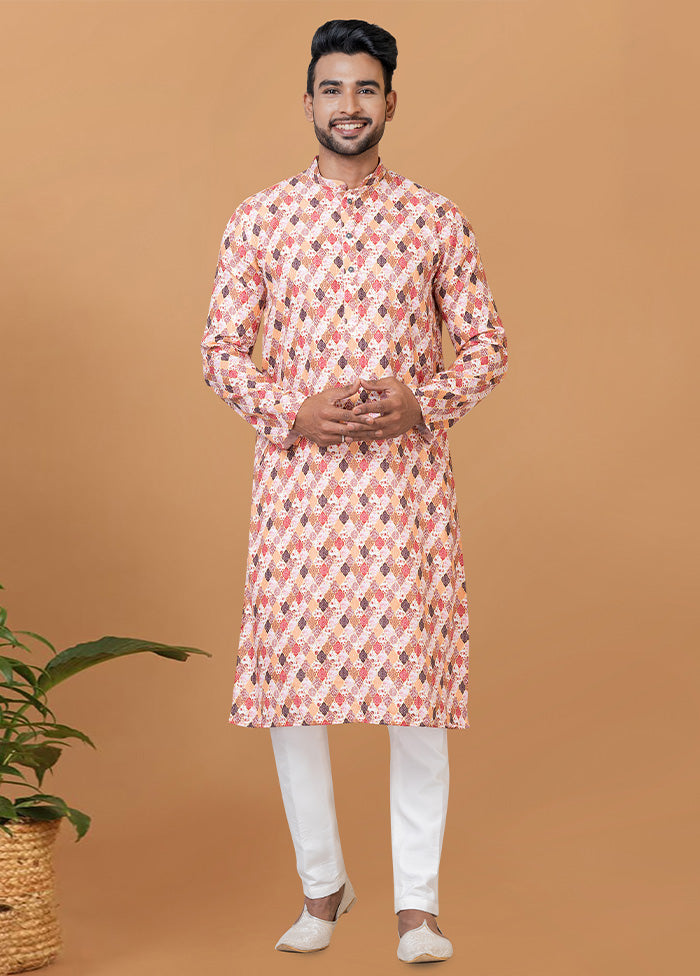 2 Pc Cream Cotton Kurta Pajama Set - Indian Silk House Agencies