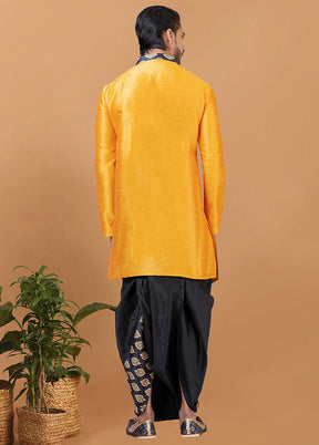 2 Pc Orange Silk Kurta Pajama Set