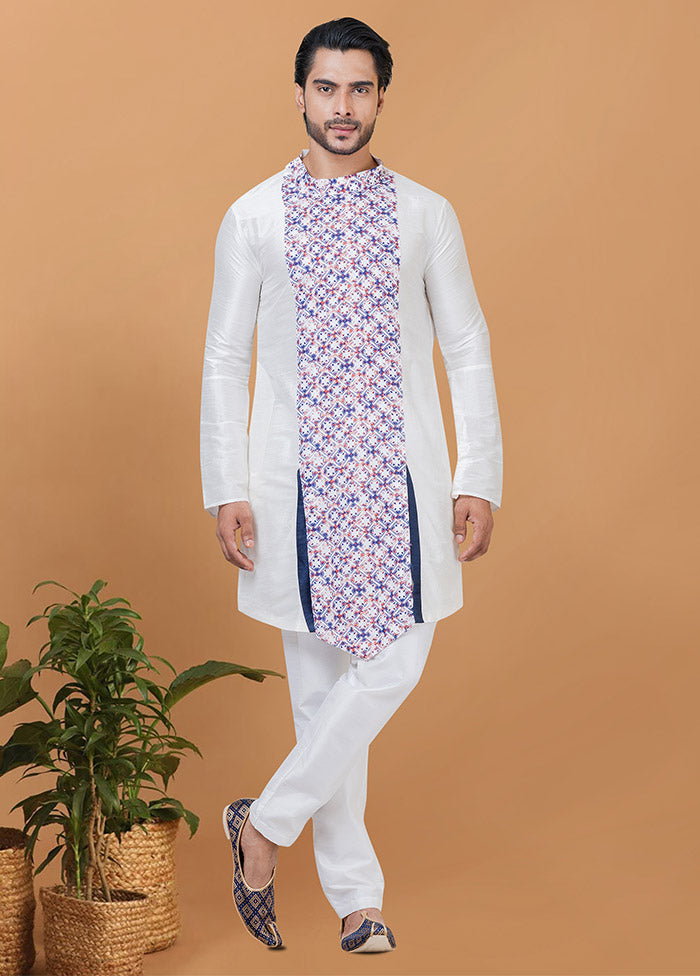 2 Pc White Silk Kurta Pajama Set - Indian Silk House Agencies