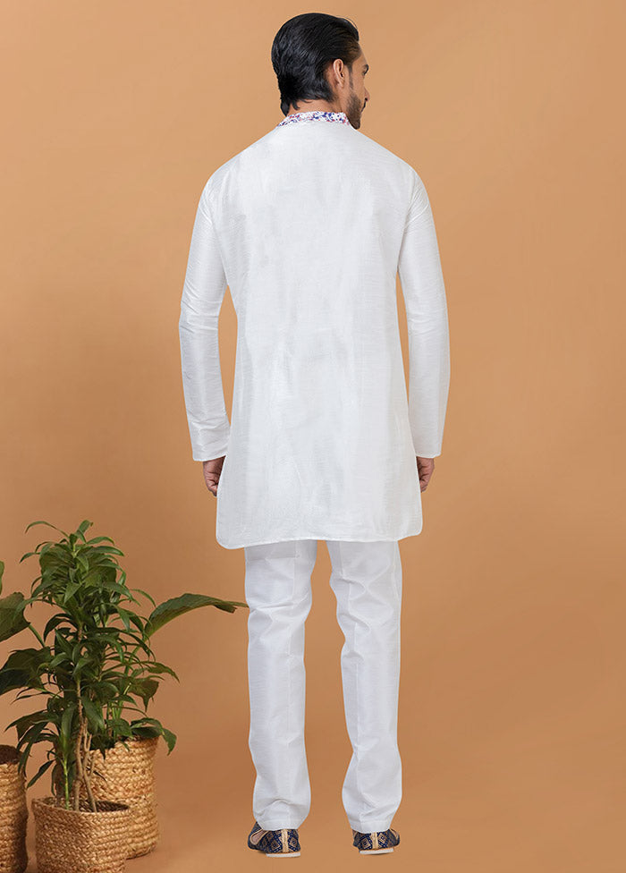 2 Pc White Silk Kurta Pajama Set - Indian Silk House Agencies