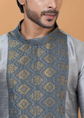 2 Pc Grey Silk Kurta Pajama Set - Indian Silk House Agencies