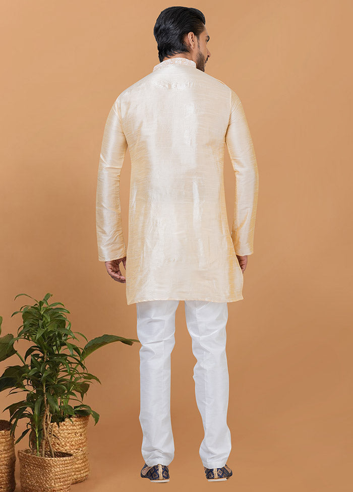 2 Pc Golden Silk Kurta Pajama Set