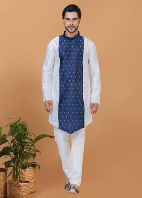 2 Pc White Silk Kurta Pajama Set - Indian Silk House Agencies