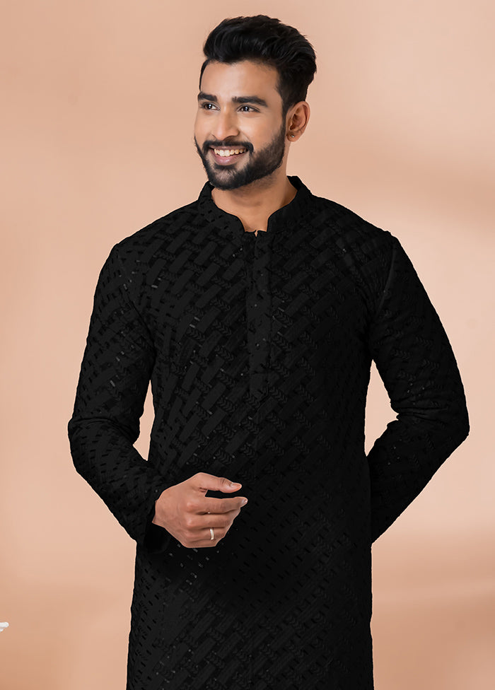 2 Pc Black Georgette Embroidery Kurta Pajama Set