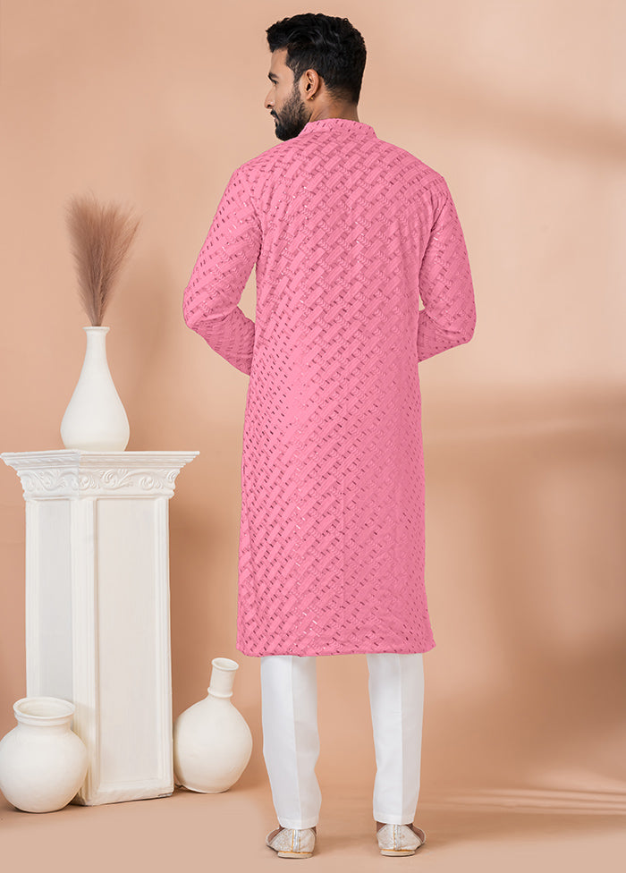 2 Pc Pink Georgette Embroidery Kurta Pajama Set