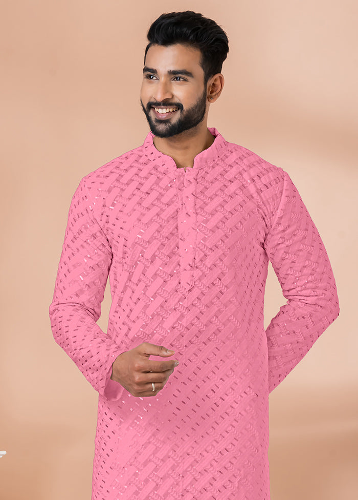 2 Pc Pink Georgette Embroidery Kurta Pajama Set