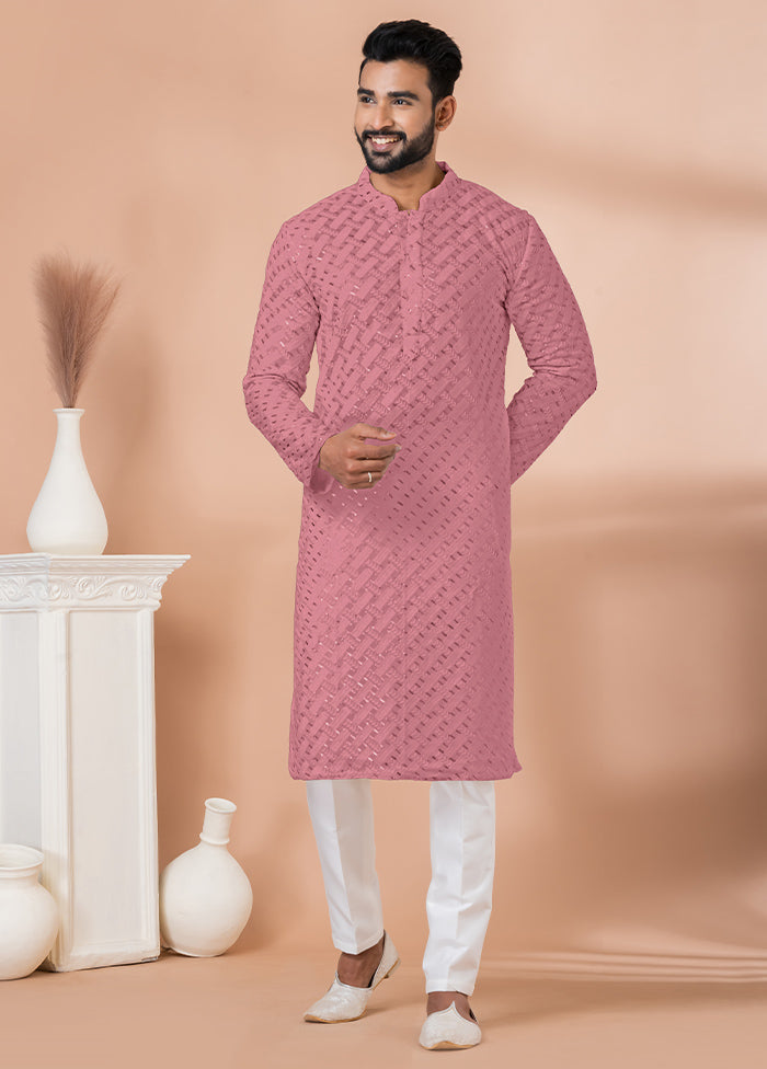 2 Pc Pink Georgette Embroidery Kurta Pajama Set