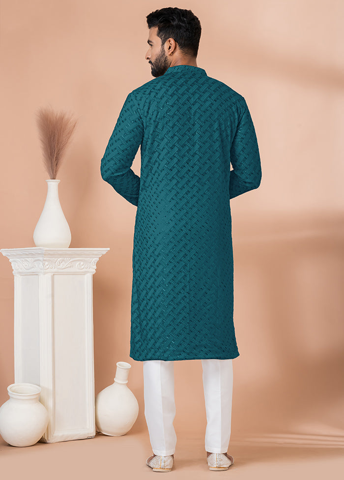 2 Pc Green Georgette Embroidery Kurta Pajama Set