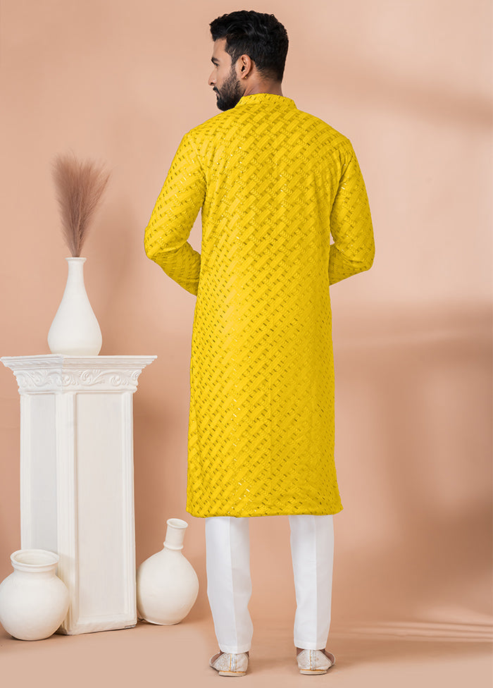 2 Pc Yellow Georgette Embroidery Kurta Pajama Set