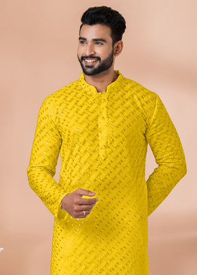 2 Pc Yellow Georgette Embroidery Kurta Pajama Set