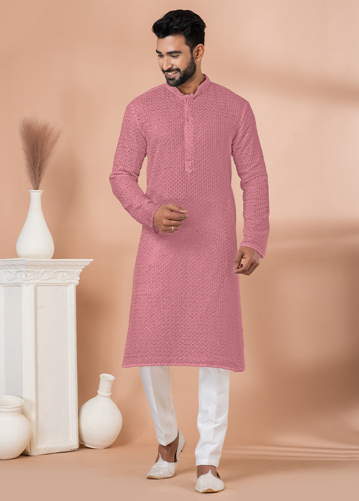 2 Pc Pink Georgette Embroidery Kurta Pajama Set