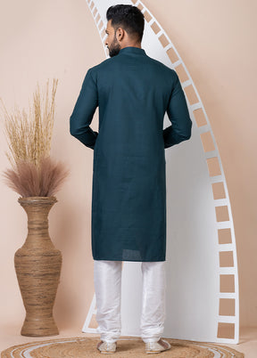 Rama Green Cotton Kurta And Pajama Set