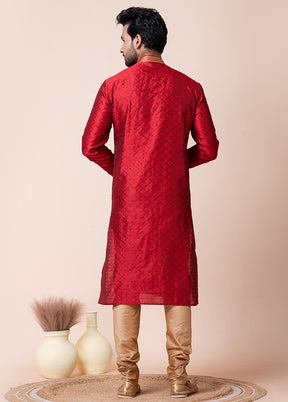 Red Blended Silk Kurta And Pajama Set