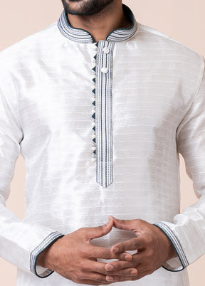 White Blended Silk Kurta And Pajama Set