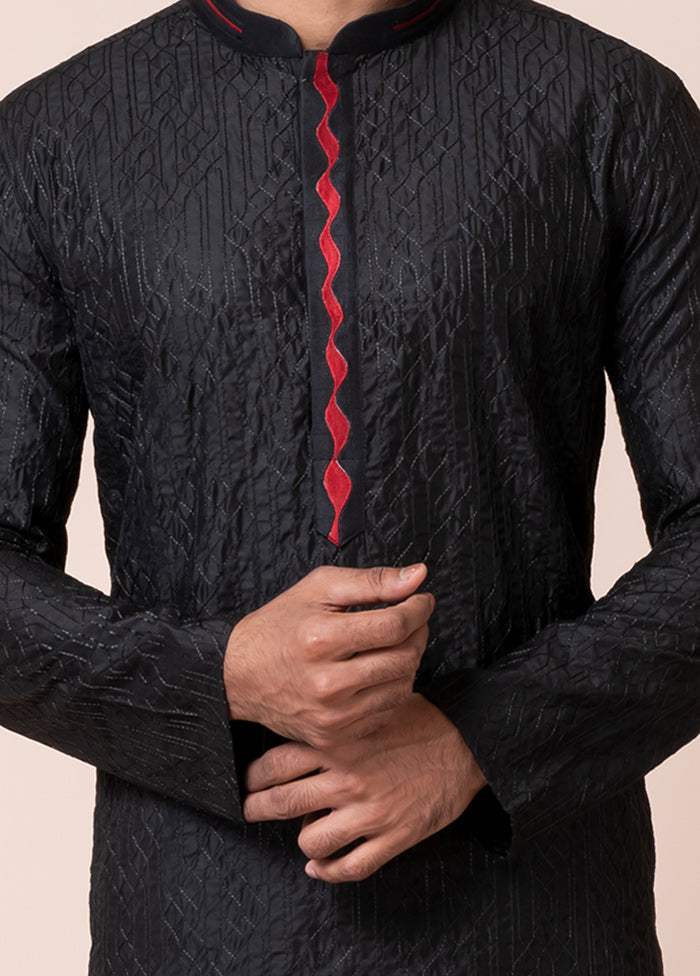 Black Cotton Kurta And Pajama Set