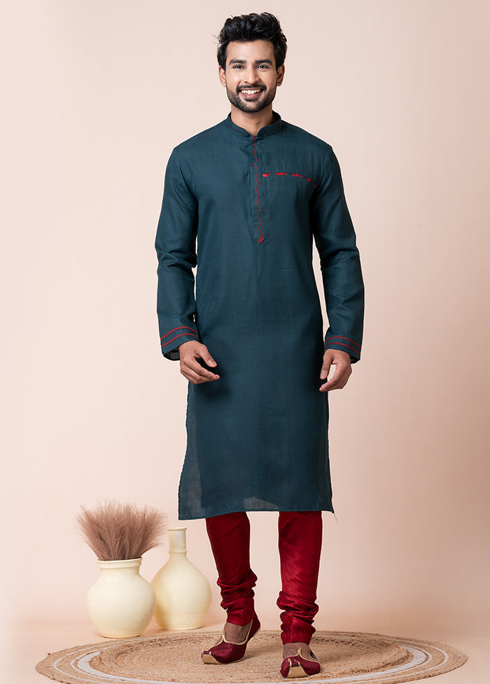 Teal Cotton Kurta And Pajama Set