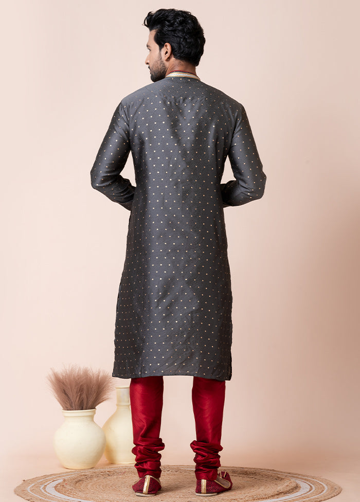 Grey Blended Silk Kurta And Pajama Set