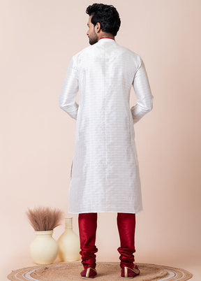 White Blended Silk Kurta And Pajama Set