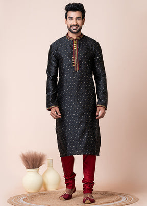 Black Blended Silk Kurta And Pajama Set