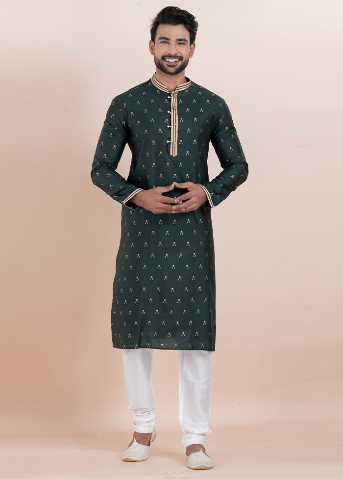 Deep Green Cotton Kurta And Pajama Set