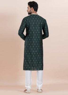 Deep Green Cotton Kurta And Pajama Set