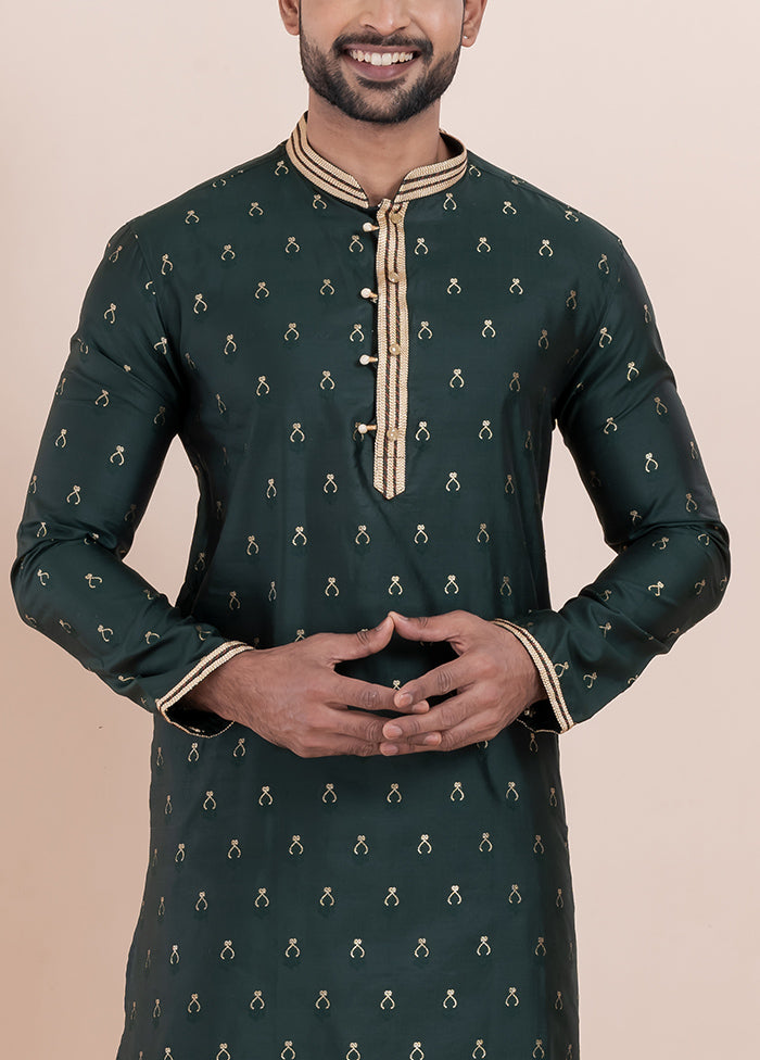 Deep Green Cotton Kurta And Pajama Set