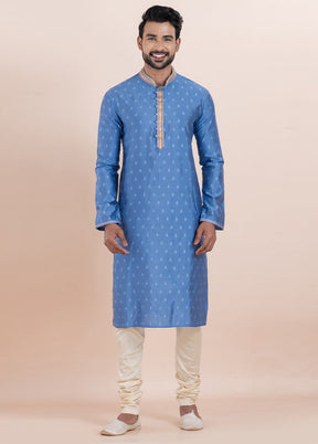 Sky Blue Cotton Kurta And Pajama Set