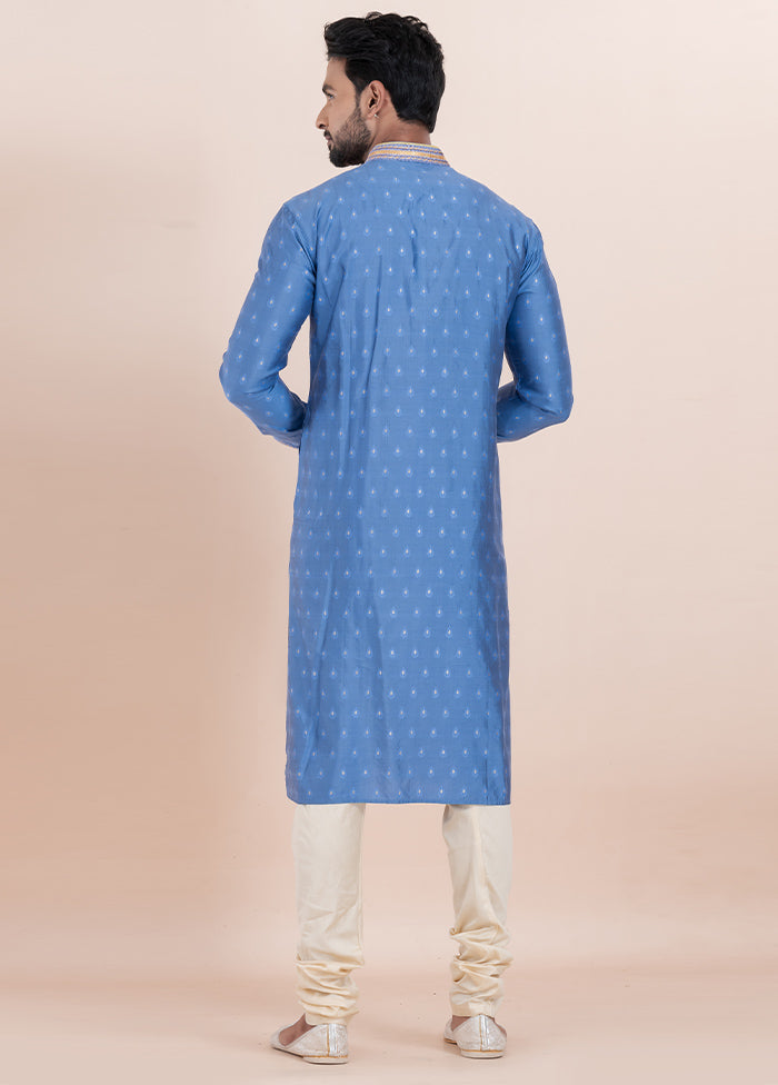 Sky Blue Cotton Kurta And Pajama Set