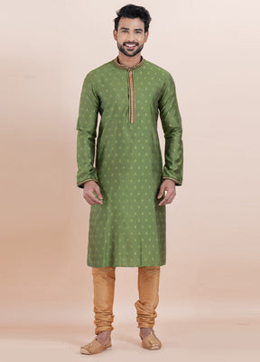 Olive Green Cotton Kurta And Pajama Set