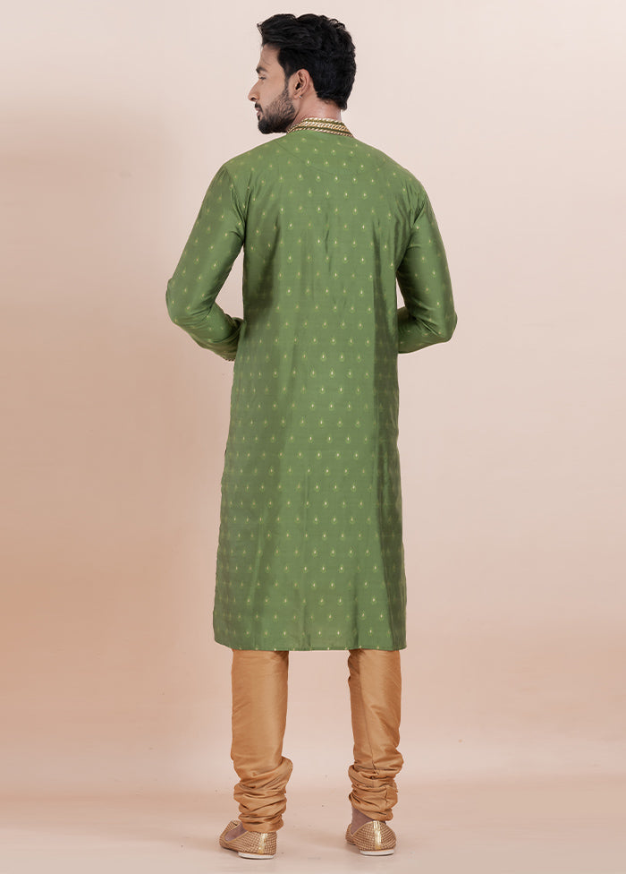 Olive Green Cotton Kurta And Pajama Set