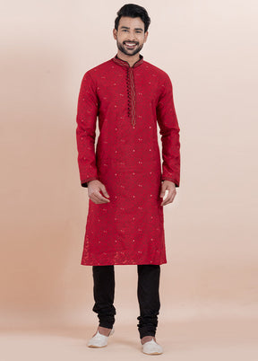 Maroon Cotton Kurta And Pajama Set