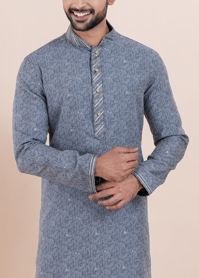 Grey Cotton Kurta And Pajama Set