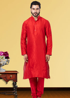 2 Pc Multicolor Dupion Silk Kurta Pajama Set